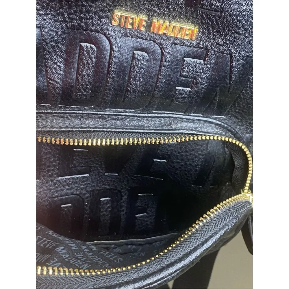Steve Madden Mini Backpack Purse Black Embossed Leather Logo